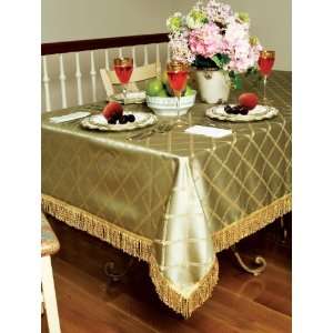  Diamond Damask Design Fringes Tablecloth Olive 60 by 120 