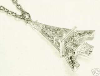   EXTRA LARGE 3D EIFFEL TOWER BRIGHT SILVERTONE METAL NECKLACE  