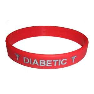  Diabetic Medical ID Wristband Red with Silver Color Fill 