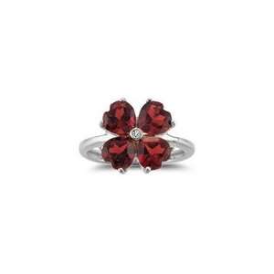  0.01 Ct Diamond & 3.90 Cts Garnet Flower Ring in 14K White 