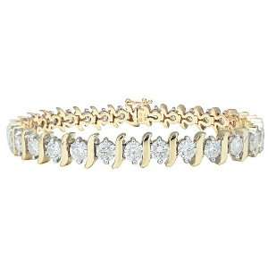 10k Yellow Gold Diamond S Link Tennis Bracelet (10 cttw, I J Color, I1 