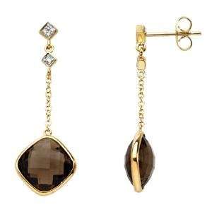  Smoky Quartz Diamond Earrings in 14k Yellow Gold (0.05 Ct 