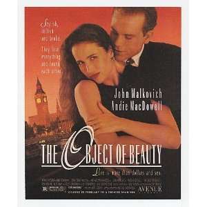 1991 John Malkovich Andie MacDowell The Object Of Beauty Movie Print 