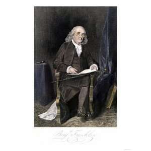 Benjamin Franklin, Full Portrait, Seated, with His Signature Stretched 