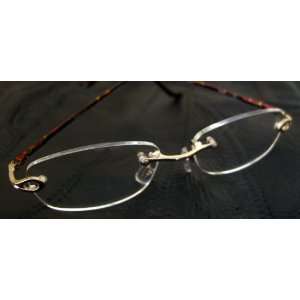  Dr. Dean Edell (H28) Rimless With Rose Metal Temples, +3 