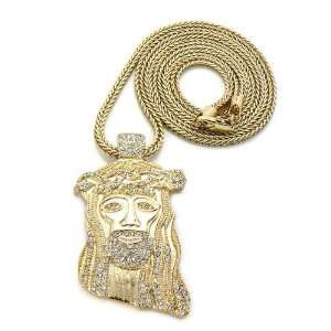    Iced Out Small Jesus Face Pendant w/Franco Chain Gold GAP4 Jewelry