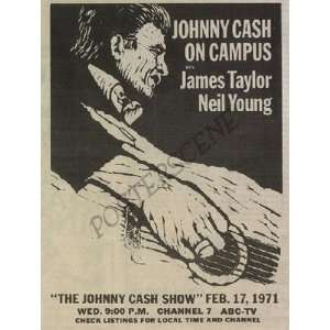  Johnny Cash James Taylor Neil Young Concert Ad 1971