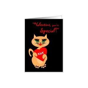  Husband Valentines Day Kitty Kat with Big Red Heart Card 