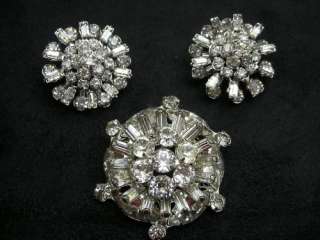 WEISS Rhinestone Snowflake Pin Brooch & Earrings FAB  