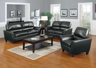 Morocco Black Bonded Leather Sofa, Love Seat & Chair 3 Piece Furniture 