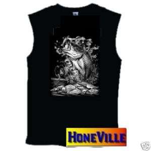 Sleeveless T shirt FISHING FISH bass leaping  