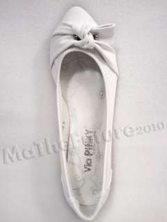 Via PINKY Pointy Toe White Ballet Flats Shoe with Bow  