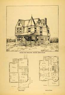 1891 Print Architectural Design Floor Plans Victorian House C. Stilson 