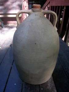   ANTIQUE 10 GALLON EXTREMELY RARE SALT GLAZED TWO HANDLED JUG WITH CORK