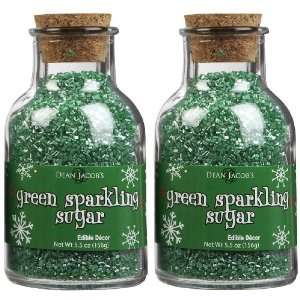 Dean Jacobs Green Sparkling Sugar Glass Jar w/ Cork, 5.5 oz, 2 pk 