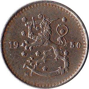 1950 Finland 1 Markka Iron Coin KM#30b  