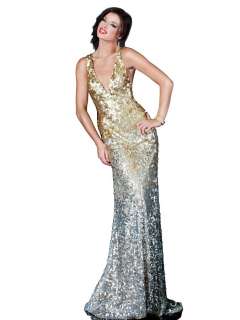   Jovani 11002 Ombre Sequin Long Evening Dress in Gold/Silver.  