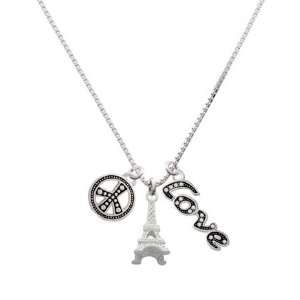   Silver 3 D Eiffel Tower, Peace, Love Charm Necklace [Jewelry] Jewelry