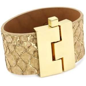    Leighelena Jigsaw Beige and Gold Carp Cuff Bracelet Jewelry