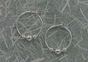 925 Sterling Silver14mm Beaded Hoop Earrings, New  