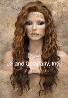 HUMAN HAIR Blend Long Wavy Brown Mix wig FlatIron Safe  