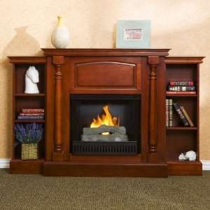   Classic Mahogany Gel Fuel Fireplace with Bookcases
