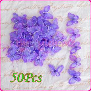 50 purple Wired Mesh Stocking Butterfly Wedding Decoration 3x2 cm DIY 