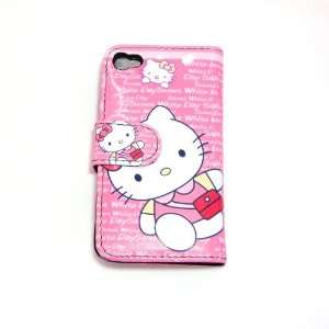  hello kitty pink sit down flip leather case for iphone 4 