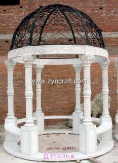 marble stone gazebo for garden column carved iron hat  