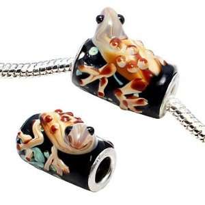  Frog charm bead   natural brown   fits pandora & troll bracelets 