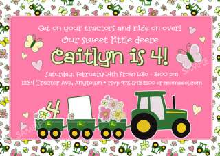 John Deere Pink Tractor Invitation for Birthday Party  