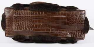 Kathy Van Zeeland Brown Faux Fur Crocodile Embossed Shoulder Bag Purse 
