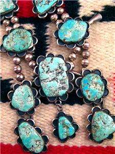 1950s Large Vintage Turquoise Squash Blossom Necklace New Mexico 