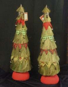 Country Tree Table Fabric Red Lime Cottage Table Cone SET ( 2) Mantle 