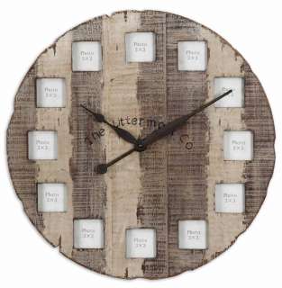 Rustic 24 Wood Photo Holder Picture Frame Wall Clock  