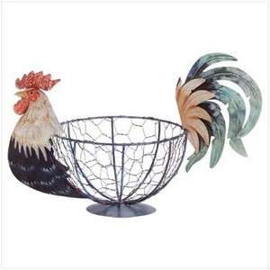COUNTRY KITCHEN DECOR METAL ROOSTER KITCHEN BASKET  