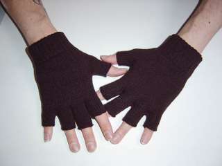  Goth Emo Indie Brown Mens Fingerless Knit Gloves PUNK Rock  