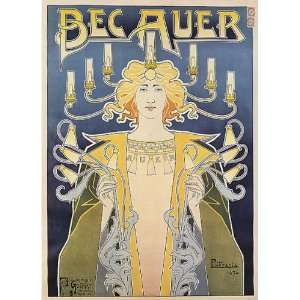  BECAUER LAMP GIRL WOMAN VINTAGE POSTER CANVAS REPRO