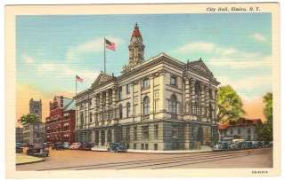 This is a linen postcard of the City Hall in Elmira New York, original 