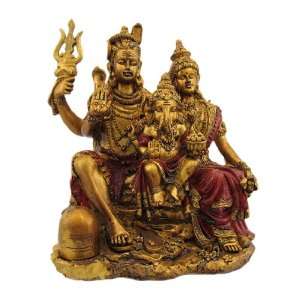   Gold Hindu God Family Statue Ganesh Shiva Parvati
