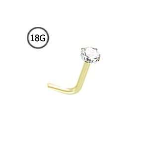  Gold L Bend Nose Stud Ring 2.5mm Genuine Diamond G SI1 18G FREE Nose 