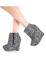 Zebra Printed Ankle Wedges Booties Platform