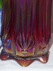 Large FENTON Carnival Glass Vase Ruby Red Footed 9.25  MINT Condition 