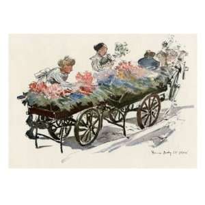   Selling Fresh Flowers in Paris, Circa 1910 Premium Poster Print, 24x18