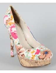 Floral Cork Platform Round Toe Pump