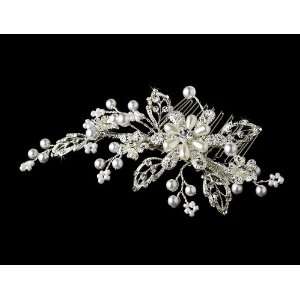  Silver Pearl Crystal Couture Hair Comb Jewelry