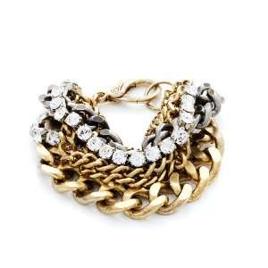 Janis Savitt   Gold and Steel Multichain Bracelet with Crystals