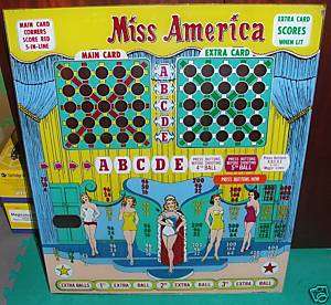 BALLY MISS AMERICA PINBALL BACKGLASS~HIGHLY COLLECTABLE  