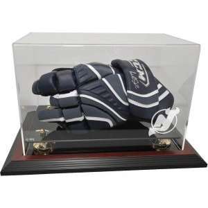 Hockey Player Glove Display Case, Mahogany   New Jersey Devils   NHL 
