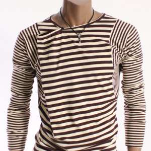 youstars Mens Buttonneck Stripe T shirt BROWN (DAK06)  